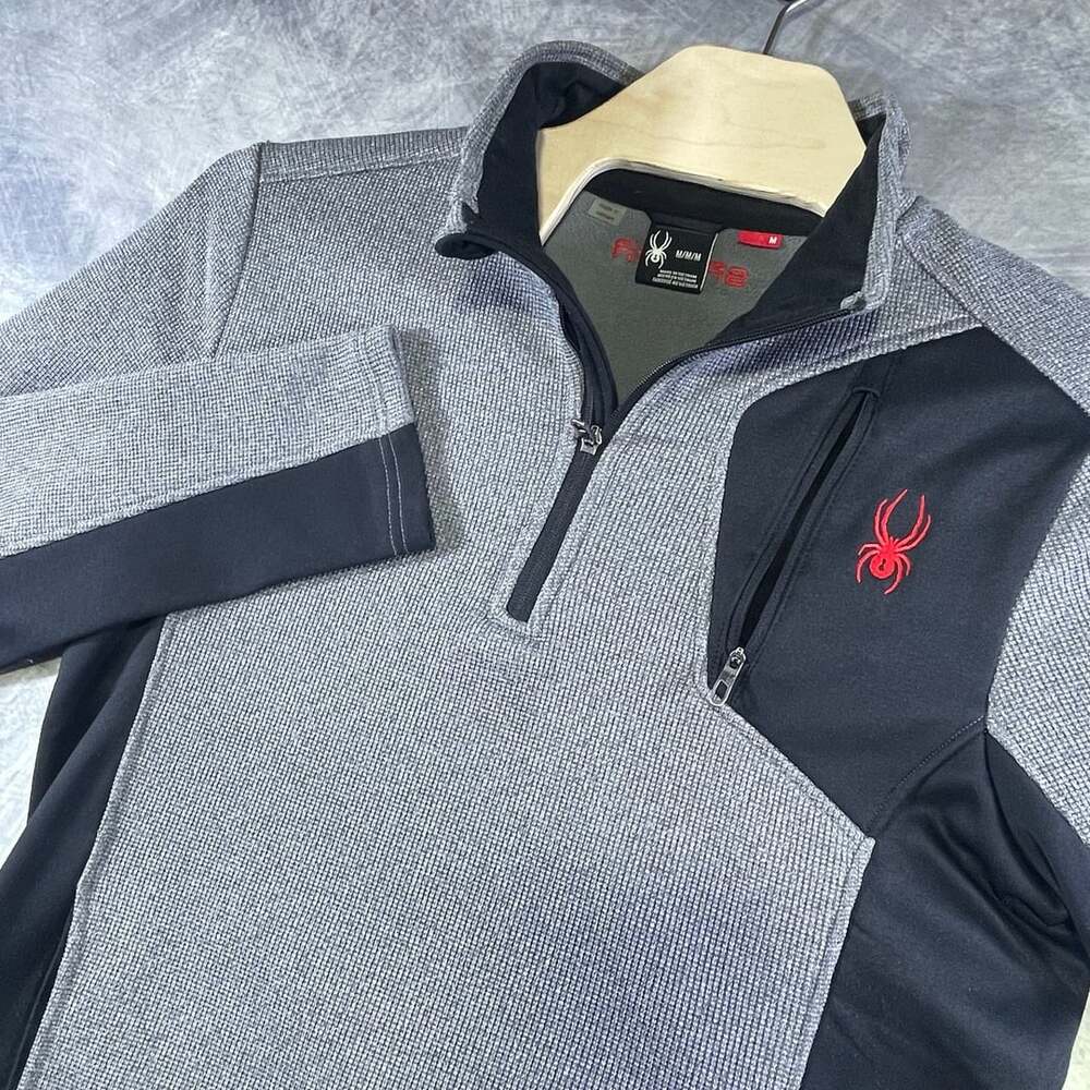 Spyder Raider Half Zip Sweater Size M Grey Black Pullover Jacket